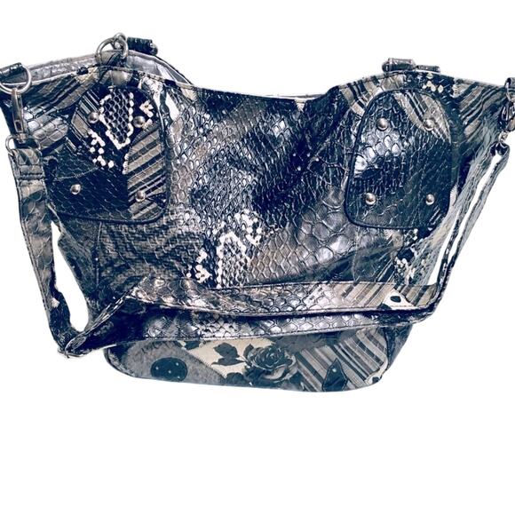 BRACIANO VINTAGE HANDBAG FAUX RATTLESNAKE SILVER - Picture 1 of 9